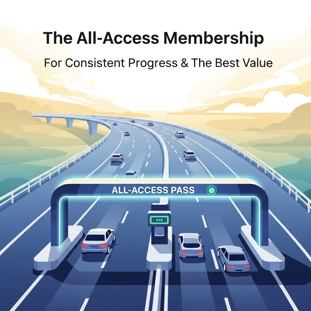Illustration of a multi-lane highway with an 'All-Access Pass' gantry.